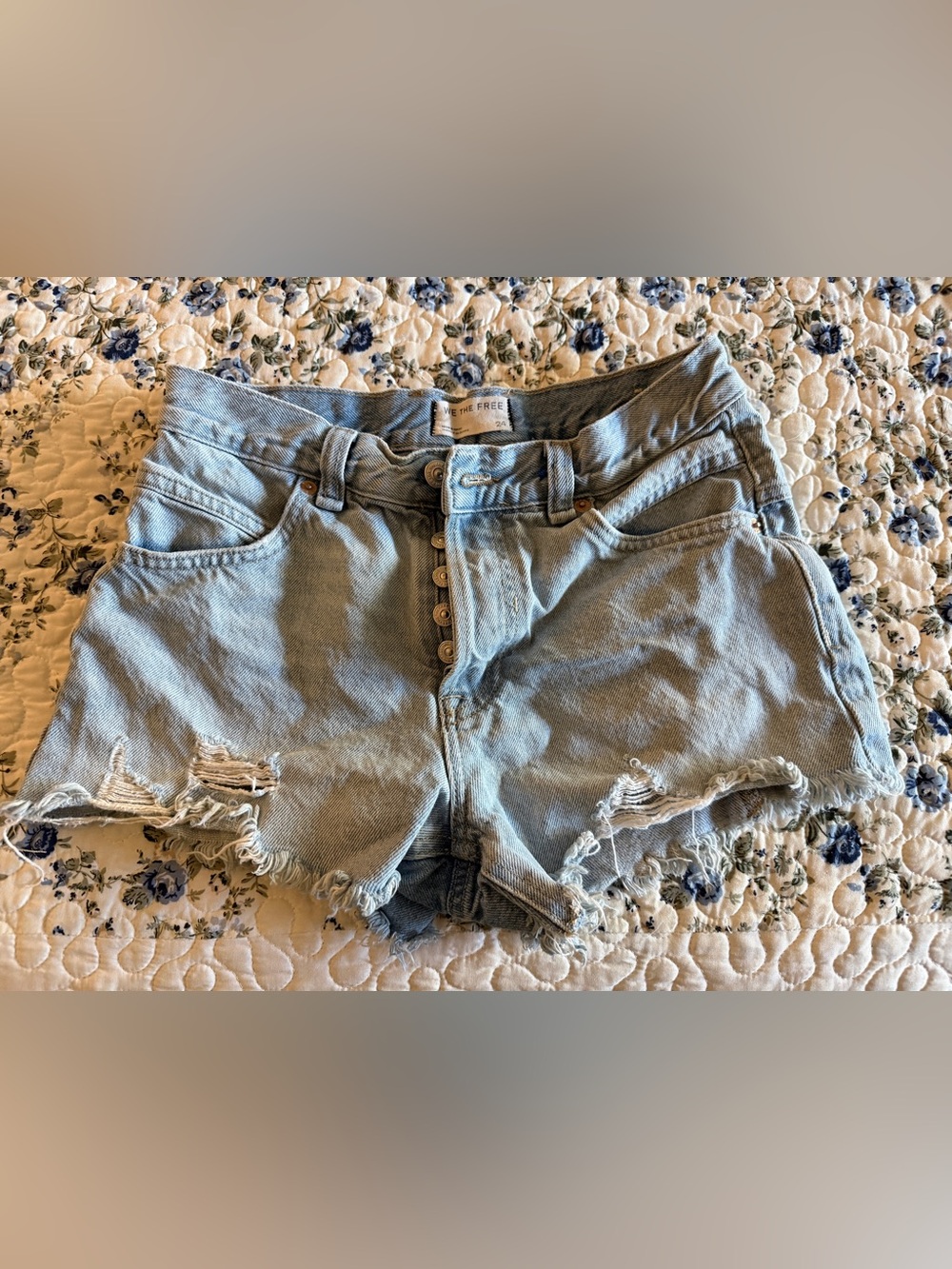 Free People We The Free Faded Blue Button-Fly Denim Shorts